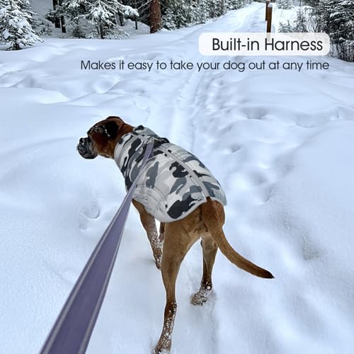 Image of FUAMEY Dog Cold Weather Coats Reflective Dog Warm Jacket with Harness | Fleece Winter Coat for Large Dogs Snow Puffer Vests with Zipper Reflective Turtleneck Jackets for Winter Gery Camo XXXL