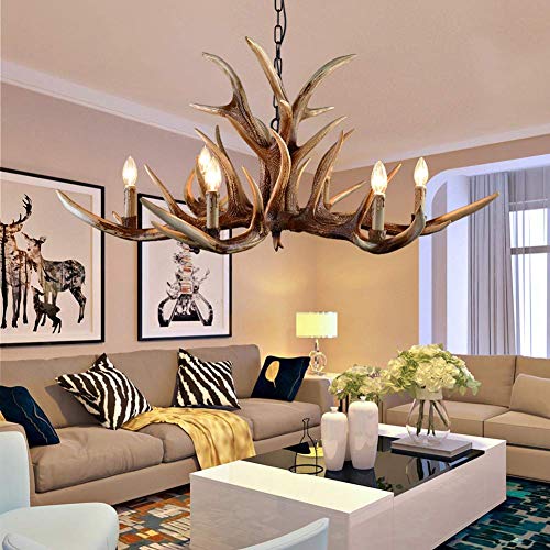 LHXINDMY Americana Arañas De Cuernos,comedor lámparas de cuerno de venado,6 Luces (Marrón，bombillas...