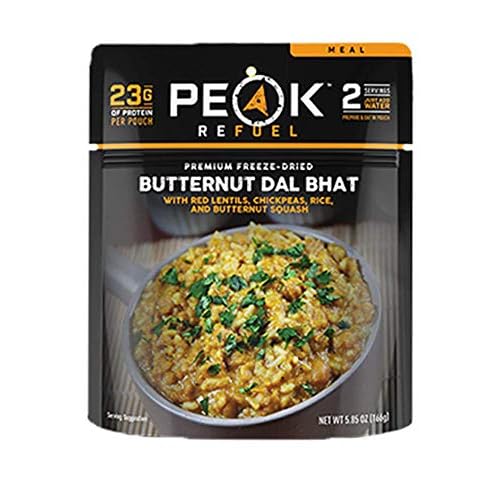 Peak Refuel Butternut Dal Bhat | Freeze Dried Backpacking and Camping Food | Amazing Taste & Quality | High Protein | Real Meat | Quick Prep (2 Serving Pouch)