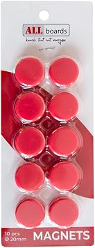 ALLboards Magnets set of 10, Round Red 20mm, for Magnetic Whiteboards