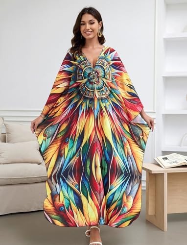 Image of KECVOT Kaftan Dresses for Women Plus Size Batwing Sleeve Caftans Long Bathing Suit Cover Up Maxi Beach Dress Loungewear