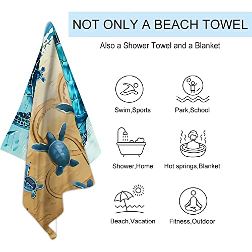 Sea Turtle Art Microfiber Beach Towel Blanket, Turtles Oversized Super Soft Quick Dry Sand Free Beach Towels For Outdoor Travel Pool Bath Towel Swimming Camping Yoga Picnic Beach Towel 52"X33" #TOP3