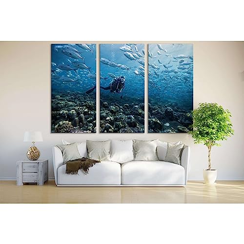 Toile de salon Diving Underwater №669 grand tableau déco bleu 90x60 cm