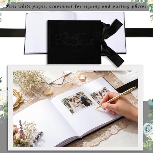 Image of Panelee Wedding Guest Book with Pen Black Velvet Reception 144 Page Sign in Book Wedding Memory Papers Elegant Guestbook for Bridal Shower Party Guest Visitor