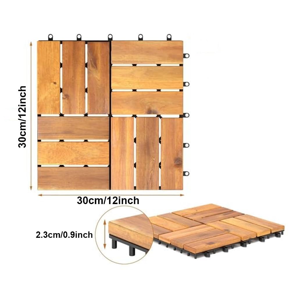Acacia Wood Interlocking Deck Tiles Antypoślizgowe Wodoodporne podłogi ogrodowe do balkonu Garden Backyard 30x30cm DIY Zestawy płytek zewnętrznych Trwała odporność na warunki atmosferyczne Łatwa insta