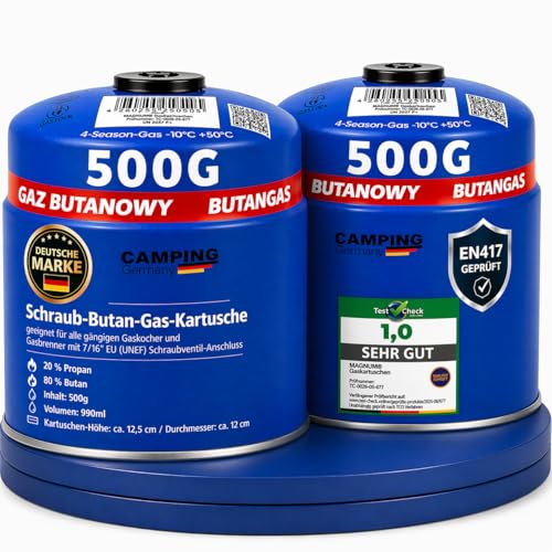 Magnum Gaskartuschen Schraubventil [500 G] Propangas & Butangas Schraubkartusche gaskartusche mit Gewinde für Campingkocher und Grill EN417 (2X 500 G)