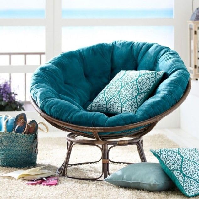 Image of IRA Papasan Tub Chair with Cushion and Stool | Foldable Wooden Accent Chair with Adjustable Backrest | Comfortable Single Seater for Living Room, Bedroom | Stylish Chair with Ottoman (Brown)