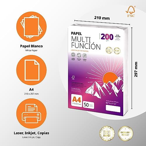 Image of Folios A4 200 g 50 Sheets, Multipurpose Paper for Printer, Sheets for Laser and Inkjet Printers, Photocopier, for Office Use, School Supplies, Pack of Folios - Ophituria (200g, 50h)
