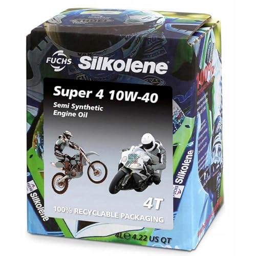 Silkolene Super 4 10W40 Huile semi-synthétique pour moto 4 temps – Cube de 4 litres