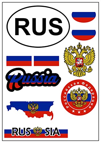 Daged Lot de 8 autocollants de la Russie - Feuille d'autocollants décoratifs - Pour voiture, moto, motard - Drapeau AK