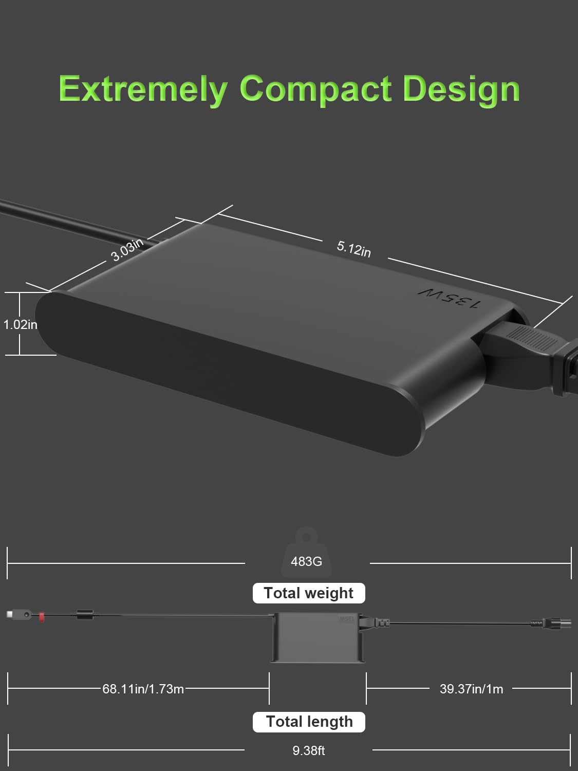 135W Caricatore USB C Slim Compatibile Con Lenovo ThinkPad Z16 T16 P16 P16s E16 Yoga Slim Pro 7 9 ThinkBook 16 14p 14 15 IdeaPad Slim Pro 5 7 9 Portatile
