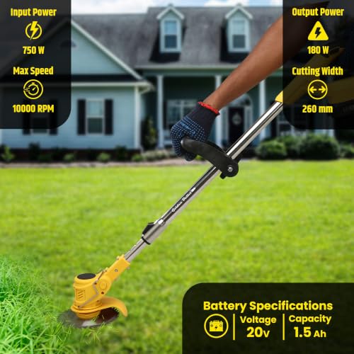 Image of GCGT-20 20V Cordless Brush Cutter & Grass Trimmer | 6000 RPM | 2 x 2.0Ah Batteries | Adjustable Length Shaft with Rotating Head | Blades & Circular Saw Blade Included