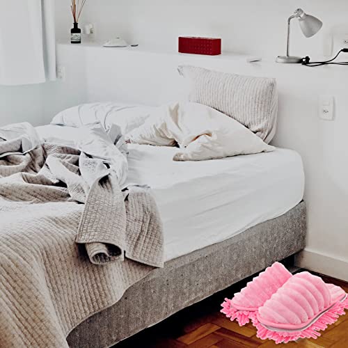 Operitacx 1pair Furry Stripes Microfiber Floor Cleaning Slippers Detachable Mopping Bottom Comfortable for Easy Dust Pickup Without Bending over2