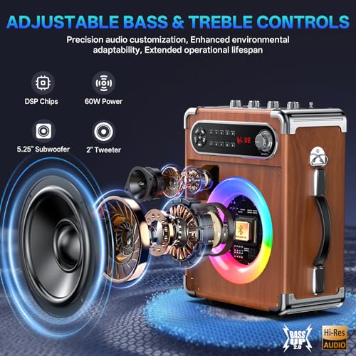 Image of JYX Karaoke Machine with Two Wireless Microphones, Portable Bluetooth Speaker with Bass /Treble Adjustment, PA System with Remote Control, LED Lights,Supports TF Card /USB /AUX /TWS