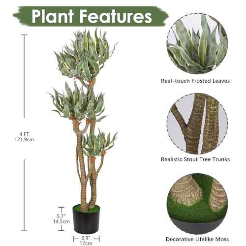 Briful 4Ft Tall Artificial Agave Plants Fake Plants Large Yucca Elephantipes in Pots Agave Americana Artificial Tree for Home Office Décor