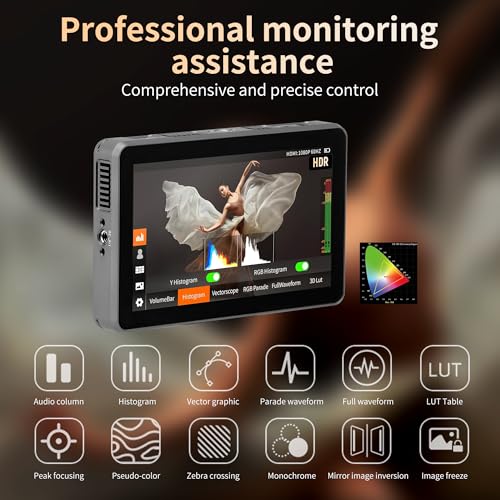Image of VILTROX 6'' Camera Field Monitor 4K 2000Nits Touchscreen Camera Monitor, Full HD 1920x1080 Video Monitoring, 3D Lut, RGB Parade, Focus Peaking, with Sunshade Hood and Battery for Sony Canon Nikon