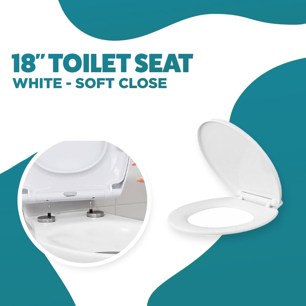Marco Paul 18" Standard Traditional White Quick Relase Toilet Seat Universal Adjustable to Fit Most Toilets Oval Seat with Hinges & Parts Bathroom En-Suite Indoor Soft Close Toilet seat - Image 3