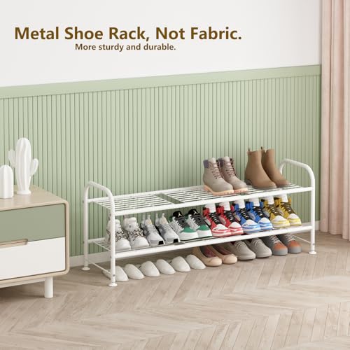 Image of LINZINAR Shoe Rack Long 2 Tier Shoe Storage Organizer Metal Wide Shoe Shelf for Closet Entryway Bedroom 18 Paris Large Capacity, White