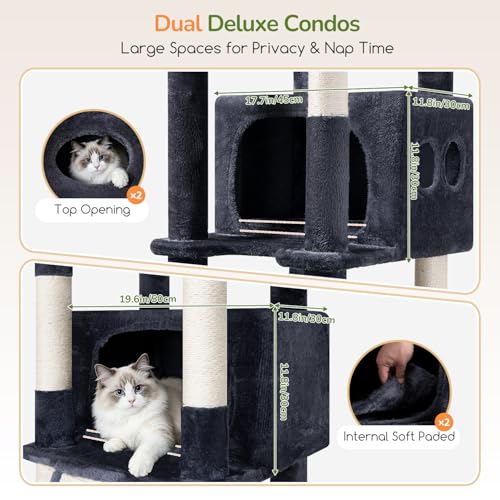 Image of Globlazer Extra Tall Large Cat Tree, 84in Multi-Level Cat Climbing Tower for Indoor Cats Large Adult, Widened Condo for Maine Coon, 7 Scratching Posts, Padded Perch, Metal Basket, S84E, Dark Grey