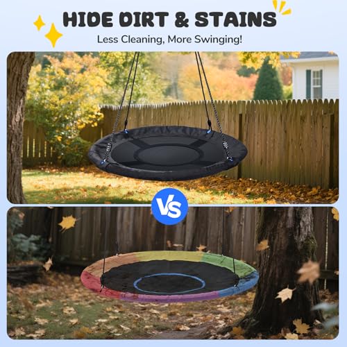 Image of Trekassy 700lb 40 Inch Saucer Tree Swing for Kids Adults Outdoor 900D Oxford Waterproof with 2pcs Tree Hanging Straps, Steel Frame and Adjustable Ropes Black