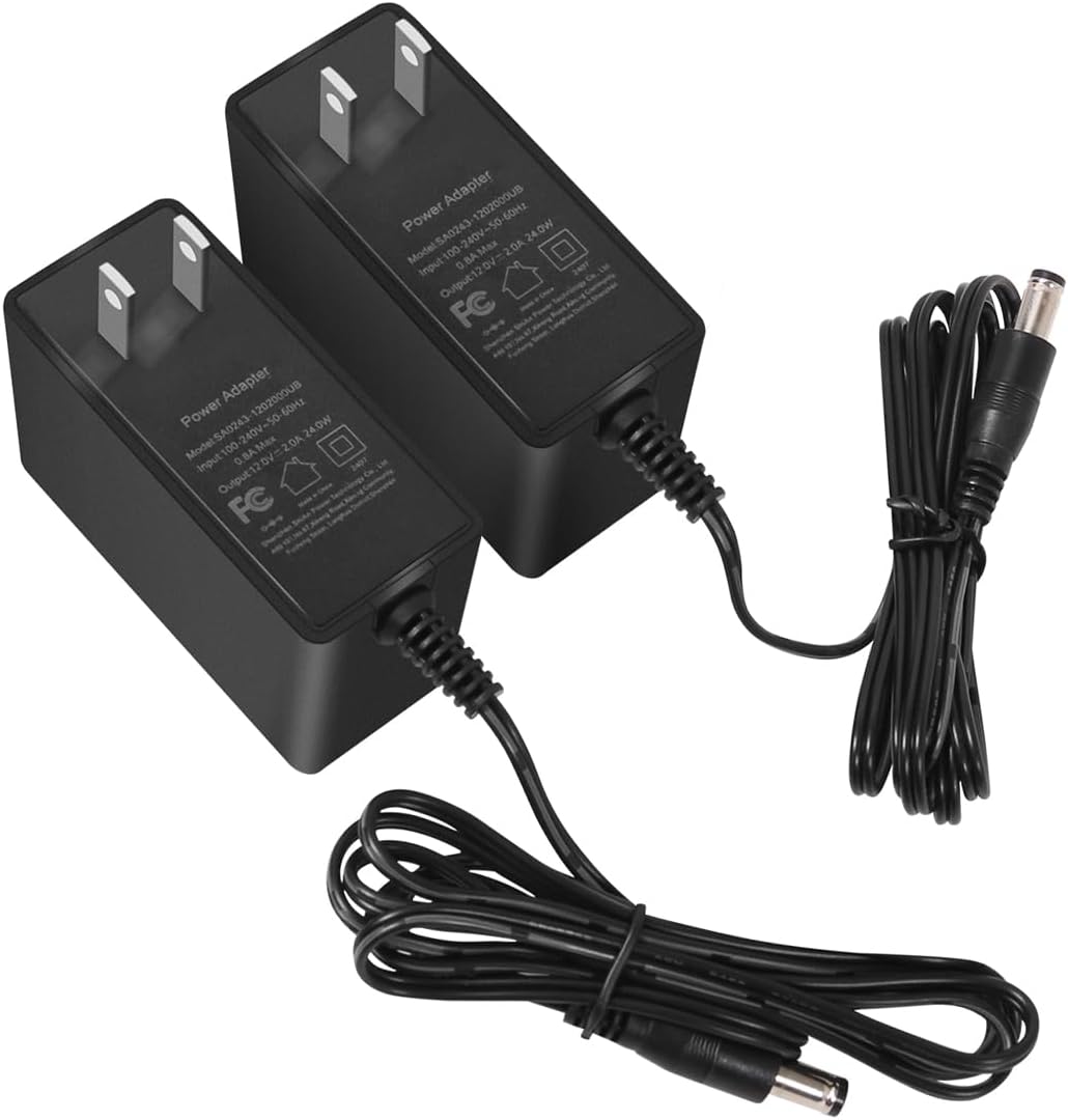 SmoTecQ 12V 2A Power Supply AC Adapter 2 Pack, 24W Transformer Charger for LED Strip Lights, CCTV Security Camera, Monitor, Breast Pump, 100-240V AC to DC Converter, 5.5mm x 2.1mm Plug, FCC Certified