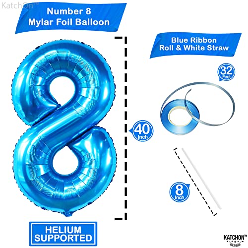 Image of KatchOn Foil Blue Number 8 Balloon Mermaid Birthday Decorations - 40 Inch