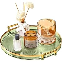Serving Tray with Golden Handles, Acrylic Decorative Candle Trays Round Perfume Plate Reusable Plastic Serving Platters, Serving Tray for Home Restaurant Bar Breakfast Coffee Tea Fruit