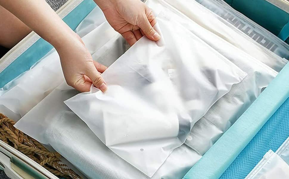 Leo Design Ziplock Seal Bags 50X Travel Space Saver Opslag beschermen tegen vocht en stof, hersluitbare grote plastic bagage waterdichte tas voor kleding, handdoeken organiseren (35 x 45 cm, helder