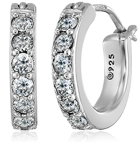 Platinum Plated Sterling Hoop Earrings set with Round Cut Swarovski Zirconia (3/4 cttw), .5