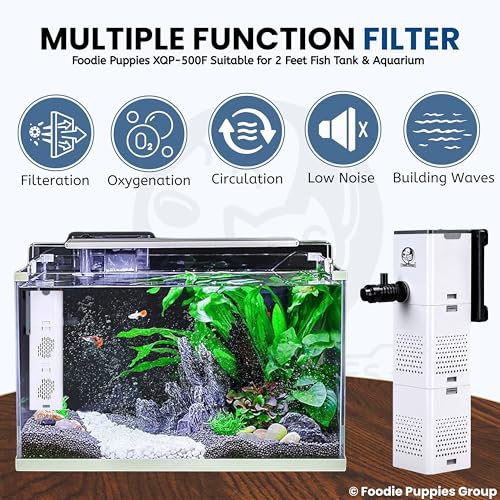 Image of Foodie Puppies Aquarium Internal Sponge Filter - (XQP-500f) | 500L /h 5 Watt Motor | Ultra-Silent, Multi-Function Submersible Filtration Pump Suitable for 2 Feet Fish Tank and Aquarium