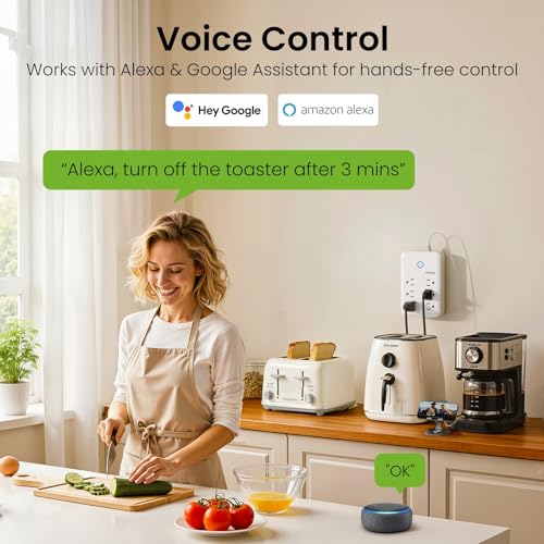 Image of GHome Smart Plug Outlet Extender, USB Wall Charger with 3 Individual Smart Outlets and 3 Smart USB Ports, Works with Alexa Google Home, WiFi Power Strip for APP Control,15A /1800W