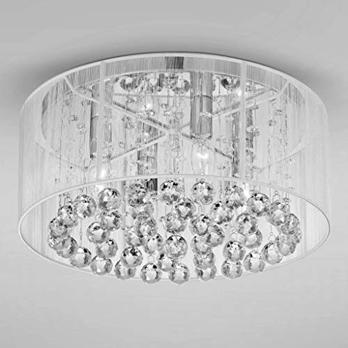 Modern Flush Mount Light Suitable for Bedroom, Entryway, Hallway, and More. 16" Glam Crystal Chandelier Fixture Provides Multidirectional Lighting. Low Profile Ceiling Lamp in Chrome with White Shade