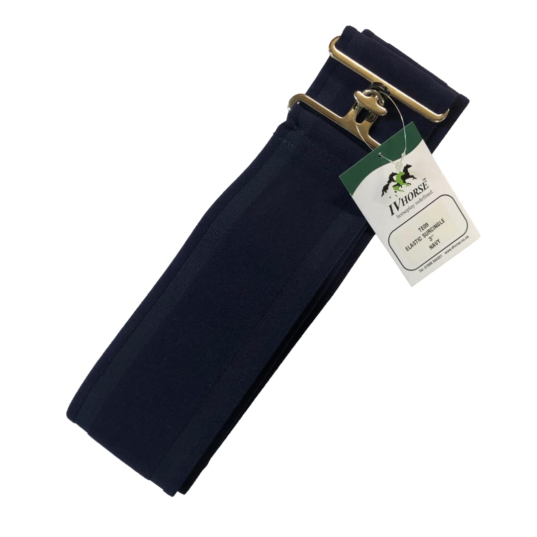 IV Horse Black Elastic Surcingle, 3 Inch Wide, Horse Tack Equipment, Adjustable Training Aid (Navy)