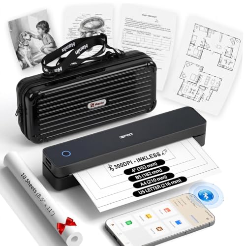 Image of Inkless Portable Printer for Travel, MT610Pro Wireless Thermal Printer Supports 8.5 x 11 inch Thermal Paper, Bluetooth Mobile Printer for Phone Laptop with Case & 10pcs Thermal Paper, for Home, Black