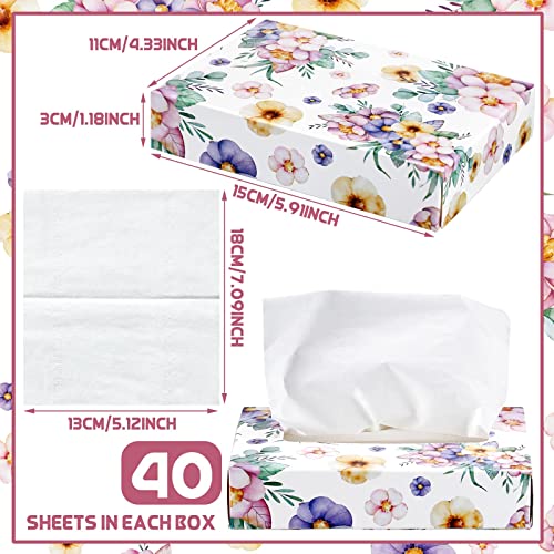 Image of Yinder 24 Packs 960 Sheets Tissue Cube Car Facial Boxes Disposable Facial Travel Tissues Holder Soft Watercolor Boxes 2 Ply 40 Sheets for Wedding Household Car Kitchen Bathroom(Flower)
