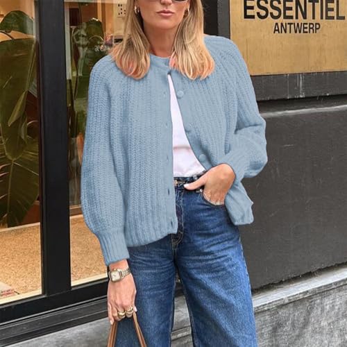 Image of Hixiaohe Cardigan Sweater for Women Long Sleeve Button Y2K Chunky Knit Sweater Fall Casual Open Front Outwear Knitwear Coat