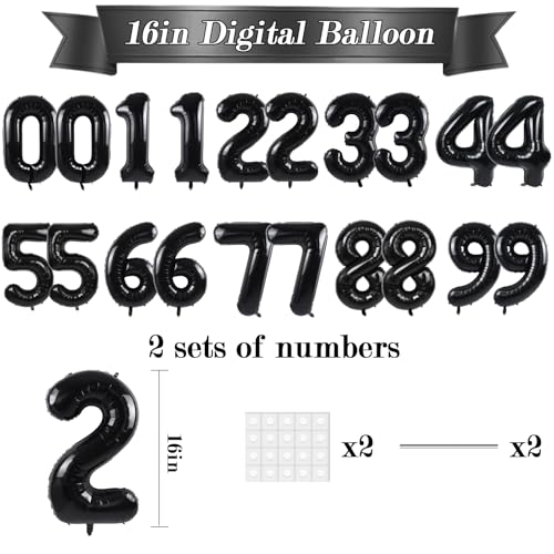 Image of TONIFUL 20 Pcs Number Balloon 2 Set 16 Inch Black 0-9 Numbers Balloons | Small Custom Digital Mylar Foil Ballons for Birthday Halloween Graduation Anniversary 2027 New Year Eve Party Decorations