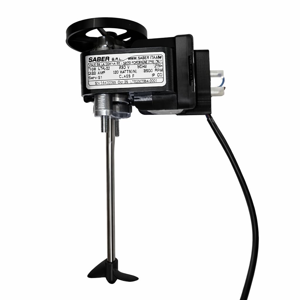 Rührwerksmotor klein von Saber für Zapfanlagen/Nasskühler und Co. Wellenlänge 150mm, Flügel 40mm, Höhe Motor: 62,5 mm