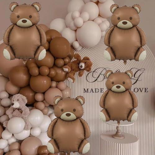 Image of 4PCS Little Bear Foil Balloons 35inch Bear Baby Shower Balloon Decorations,Bears Themed Balloons Baby Shower Decoration,Safari Birthday Balloon Decorations