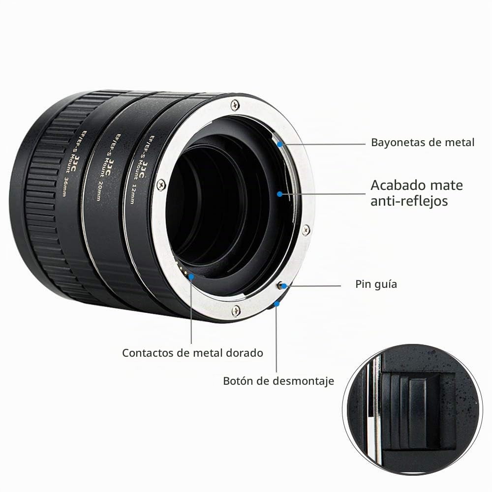JJC Auto Focus Juego de Tubos de extensión para Canon EF/EF-S Lens DSLR Cameras EOS 850D 800D 760D 750D 700D 250D 90D 80D 77D 5DS R 5D Mark II III IV 7D 6D cámaras réflex Digitales
