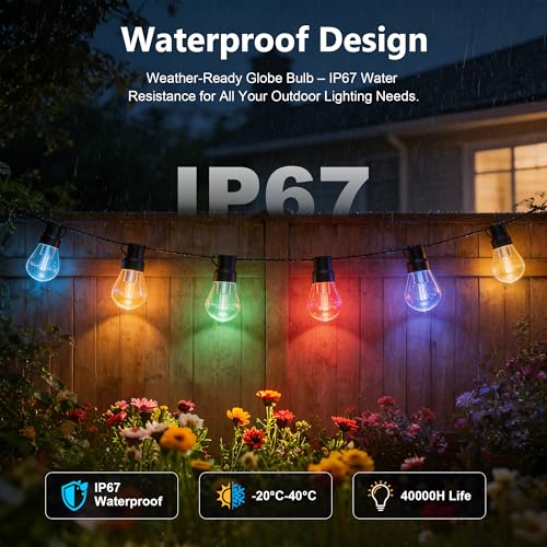 Image of Beizelte Outdoor String Lights, 290FT RGB+IC Outside Light Dimmable Shatterproof LED Bulbs, IP67 Waterproof Chasing Effect Lighting DreamColor Patio Strip Lights for Backyard, Balcony, Outdoor Living