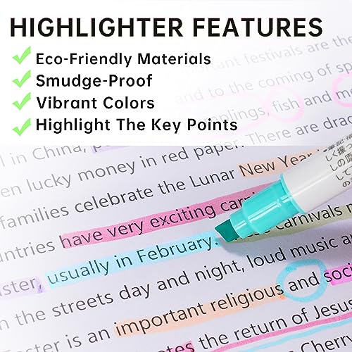 Niart Dual Tip Highlighters, Set 24 Highlighters Marker Pens With Broad & Fine Tips, Pastel Highlighters Assorted Colors For School, Art, Bible Study Supplies Watercolor Markers For Kids & Adult #TOP2