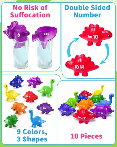 Number Dinosaur Toys for Kids 3-5, Montessori Educational Toys for 3 4 5 Year Old Boy Girl Gifts, Preschool Learning Activities Toddler Dino Toy, Double Sided Dinosaurs Numbers Matching Game - Image 6