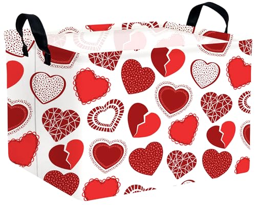 Image of Large Valentine's Day Basket Heart Shaped Storage Bin for Gifts Collapsible Organizer Room Decor (Little Round Dot Love)