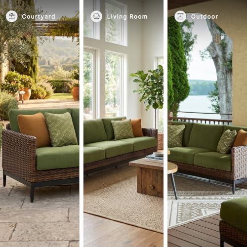 Signature Design by Ashley Horizon Hall Casual Outdoor Sofa with Cushions, Rust-Resistant Aluminum Frame, Handwoven Resin Wicker 3-Seat Patio Couch for Deck or Sunroom, Green & Dark Brown, 88" W - image 4