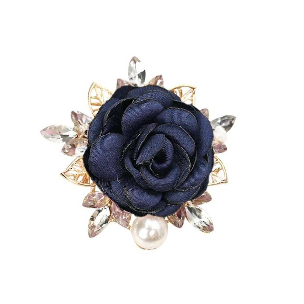 Elegant Rose Flower Brooch Pin for Women Men Wedding Party Gentleman's Essentials Handmade Imitation Crystal Pearl Fabric Flower Lapel Pin Dress Suit