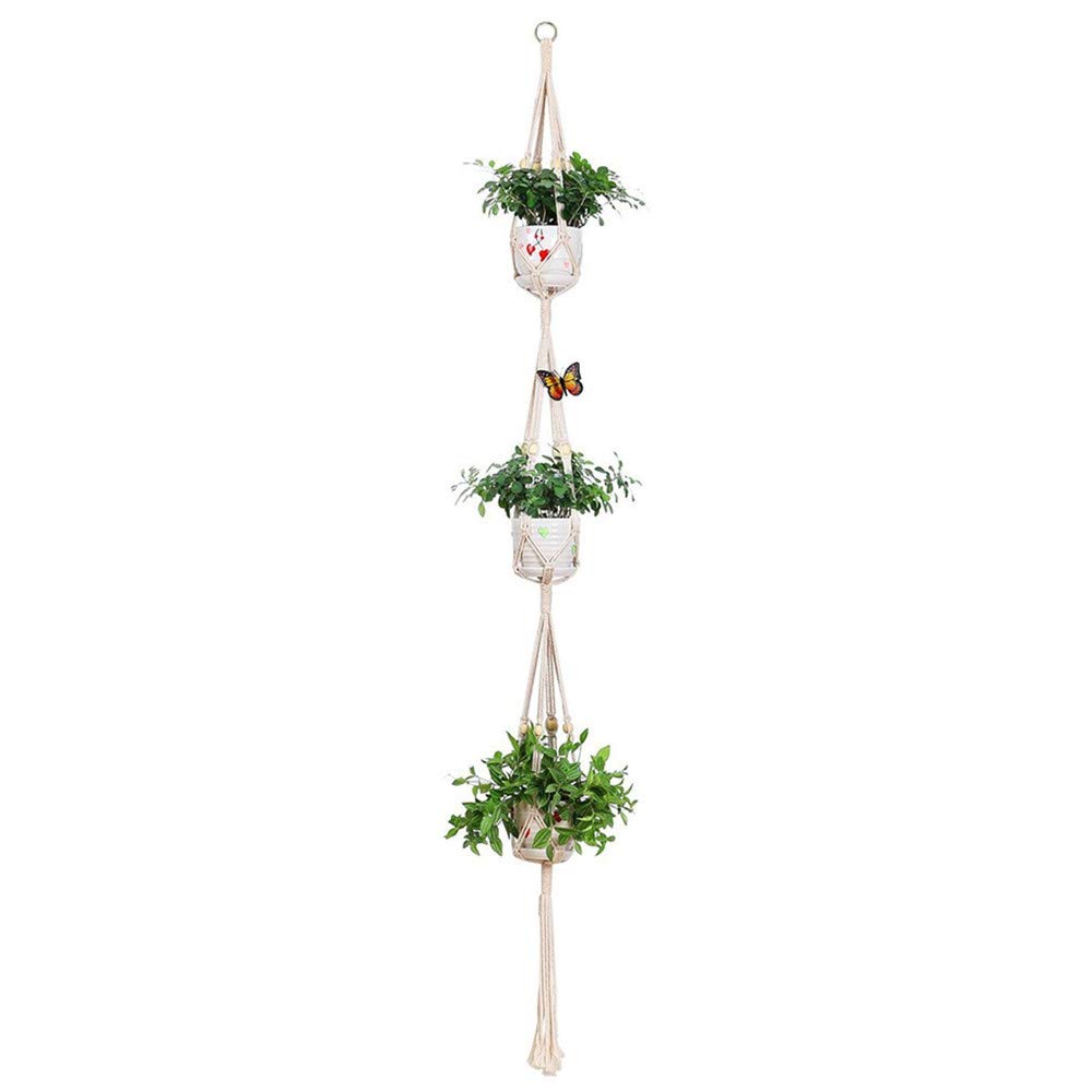 Fliyeong Premium Plant Hanger Macrame 3 Tier Plant Holder Hangers Cotton Rope Hanging Planter Basket for Indoor and Outdoor