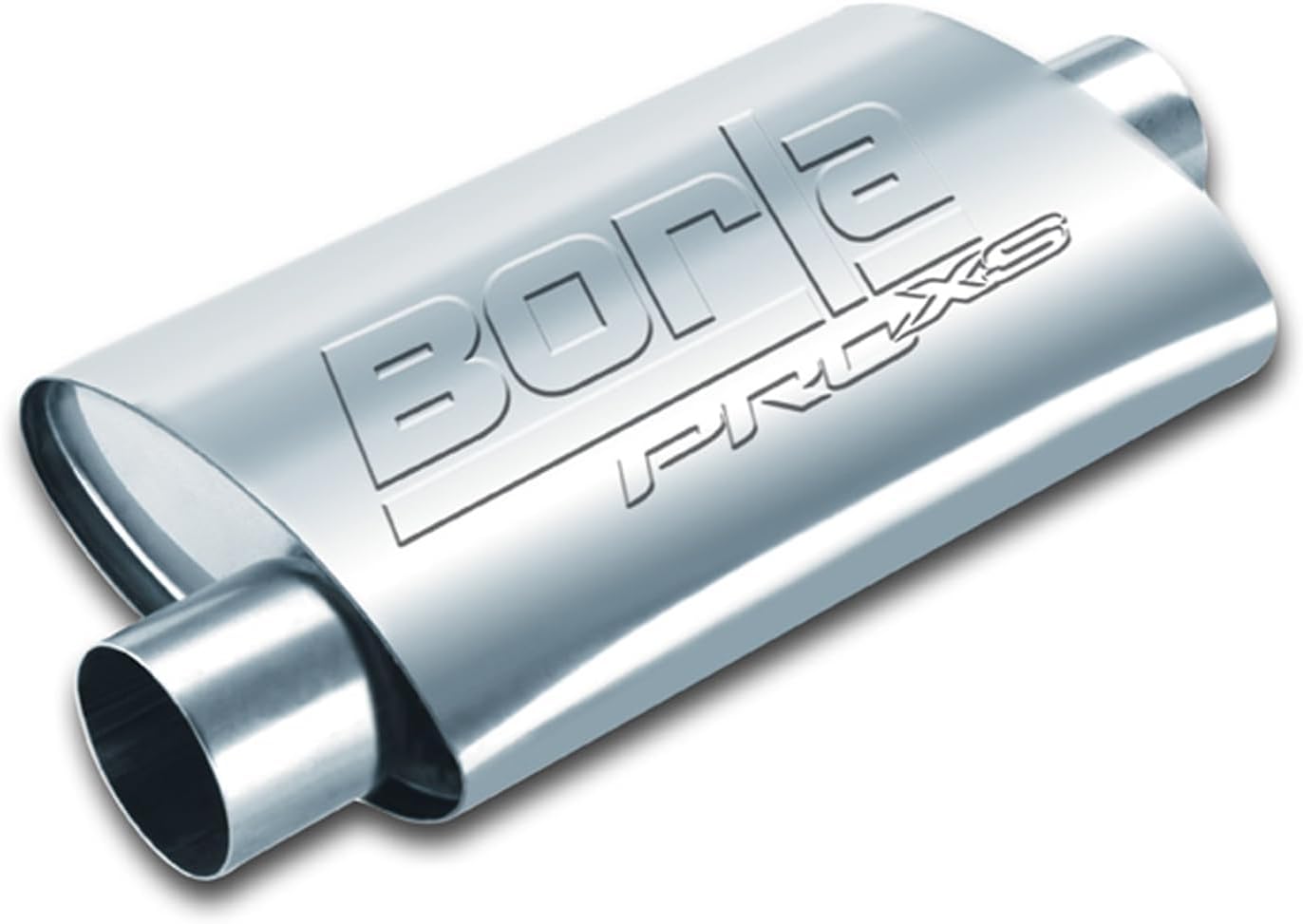 BORLA 40665 ProXS Universal Muffler 2.5" Offet Inlet / 2.5" Center Outlet 4" x 9.5" Oval x 19" Long Body 24" Overall Length Un-Notched Necks Reversible Design T-304 Stainless Steel Universal