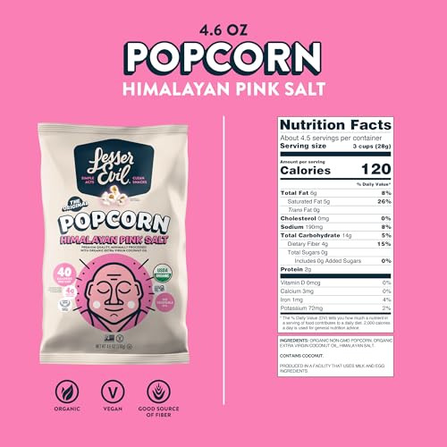 Image of LesserEvil Popcorn, Himalayan Pink Salt, 4.6 Oz (Pack of 2)