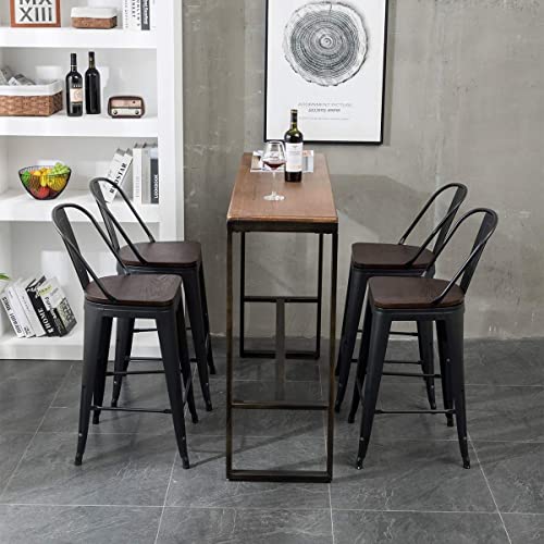 Aklaus Metal Bar Stools Set Of 4,26 Inch Barstools Counter Height Bar Stools With Backs Farmhouse Bar Stools With Larger Seat High Back Kitchen Dining Chairs Modern Bar Chairs Matte Black Stool #TOP3